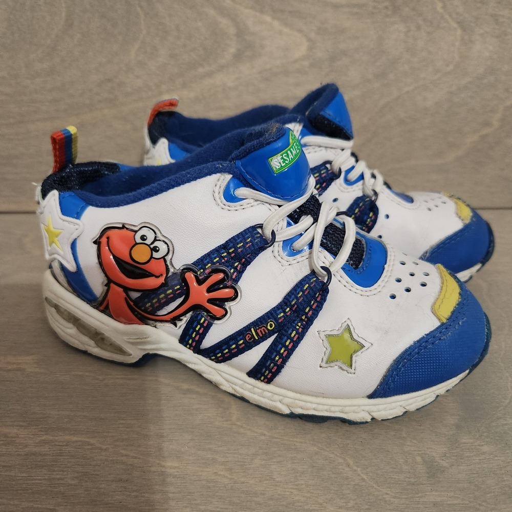 Sesame Street‎ Elmo Sneakers Size 11 White Blue Toddler Boys Light Up Shoes